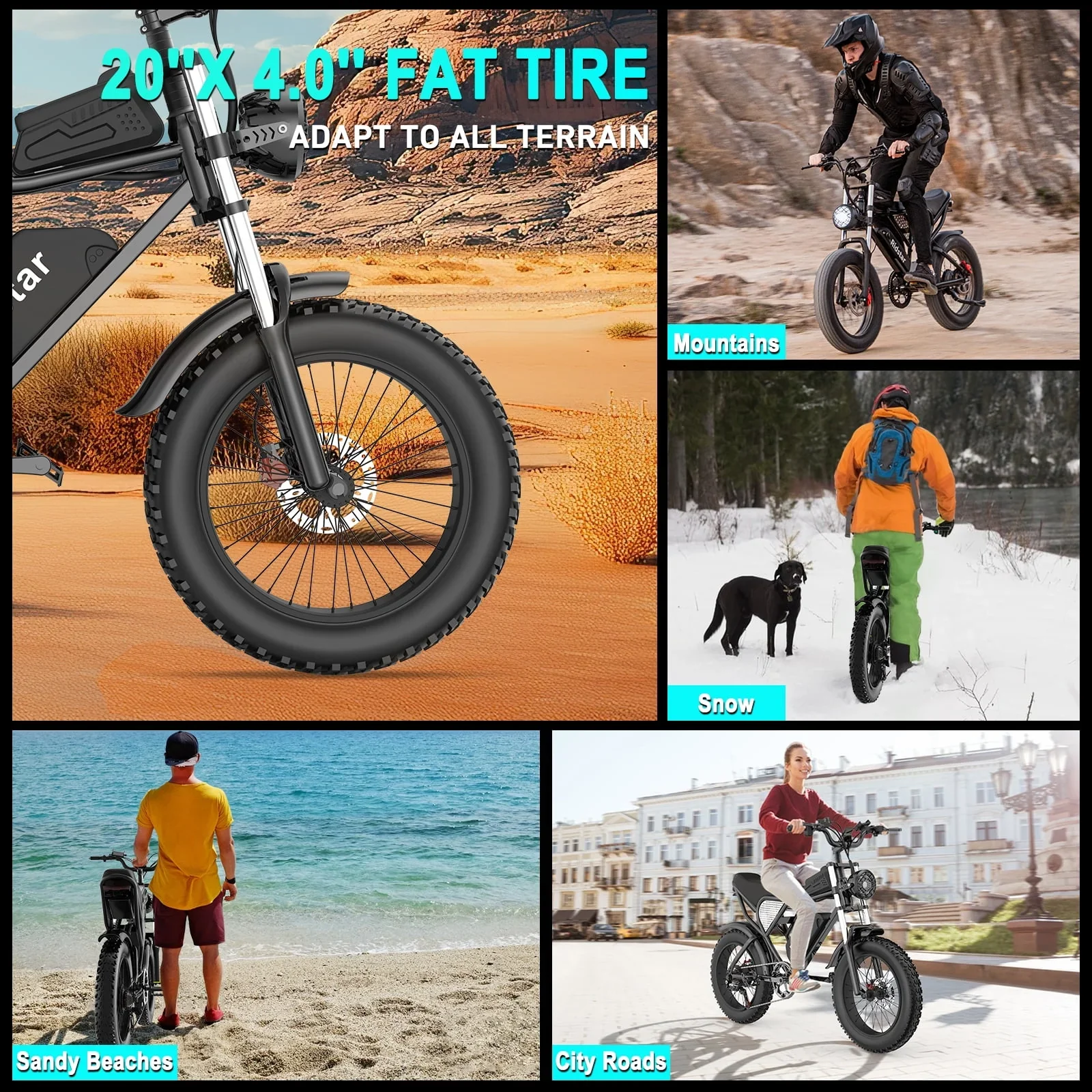 Electric Bike for Adults Ridstar, 1200W 30mph Moutain Bike,48V 15.6AH Battery E-Bike,20" Fat Tire Electric Motorcycle,Electric Bicycle 7 Speed Full Suspension - Image 4