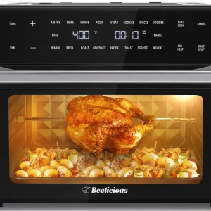 Beelicious 32QT Air Fryer Toaster Oven With Rotisserie And Dehydrator, 6 Accessories, 1800W, Black