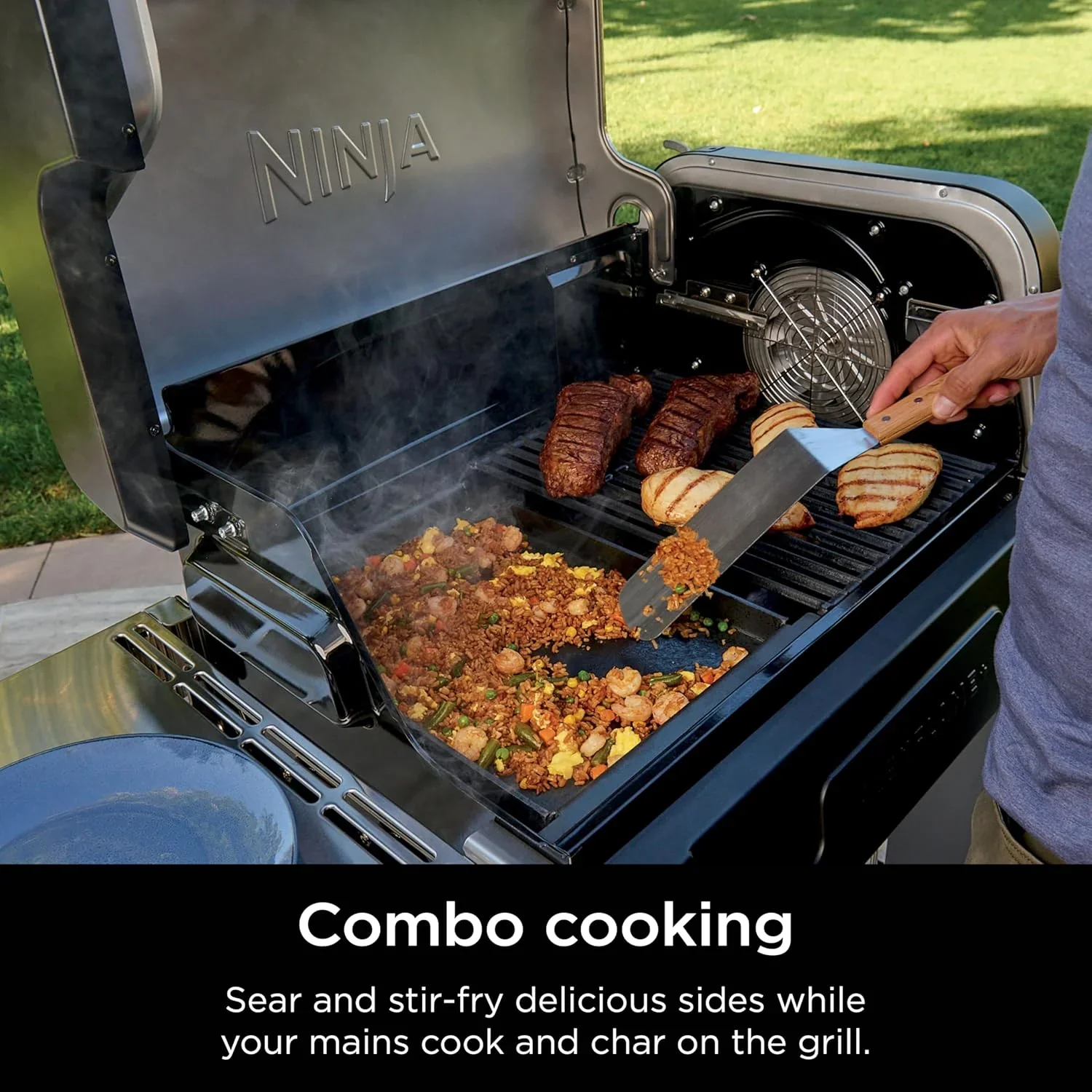Ninja FlexFlame, Grill and Smoker, Electric and Propane Grill, Roaster, BBQ Grill, 5-in-1 Cooking System, 3 Burner, Digital Control, Outdoor Cooking, Griddle, Pizza Maker, Stainless Steel, PG301 - Image 37