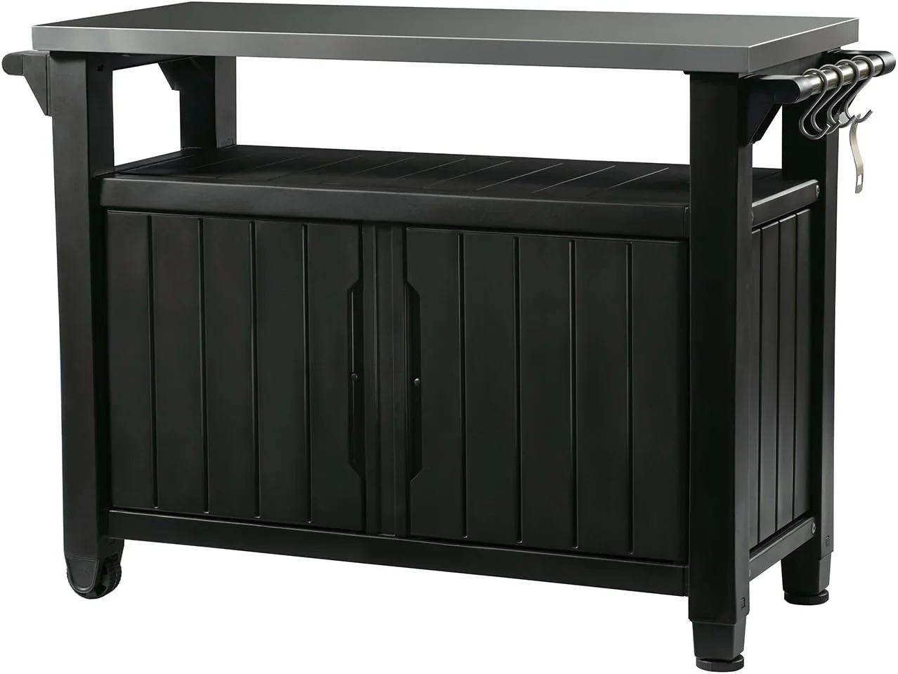 Keter Outdoor Rolling Table Cart for Food Prep, Storage, Bar & Grill, Dark Brown - Image 3