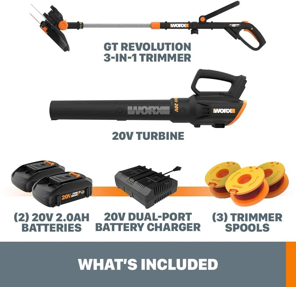 20V GT Revolution 12" 4.0Ah Cordless String Trimmer & Turbine Leaf Blower Power Share Combo Kit - WG930.3 (Batteries & Charger Included) - Image 6