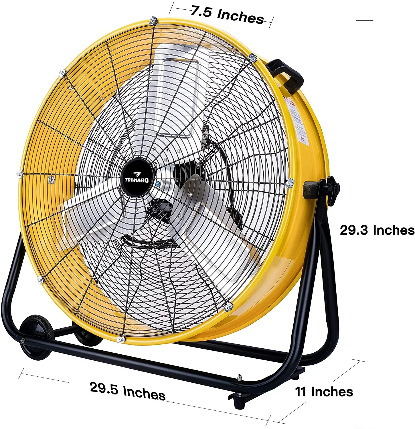 Tornado 24 Inch High Velocity 3-Speed Drum Air Circulator Fan, 7800 CFM, Yellow - HI-FAN-DRUM24-1P - Image 2