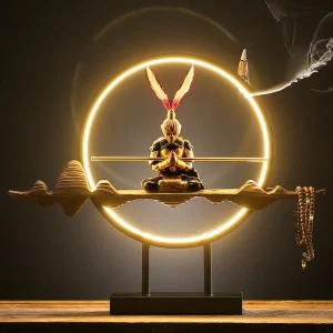 Monkey King Mountain Backflow Incense Burner With LED Lamp - 19in x 3.9in x 15.8in