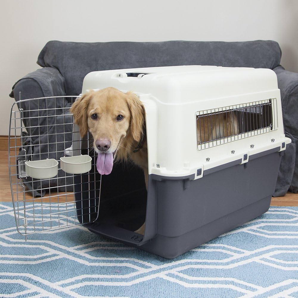 SportPet Designs Plastic Airline Approved Rolling Dog Kennel With Wire Door, XXX-Large, Gray, 48in L x 32in W x 36in H - Image 51