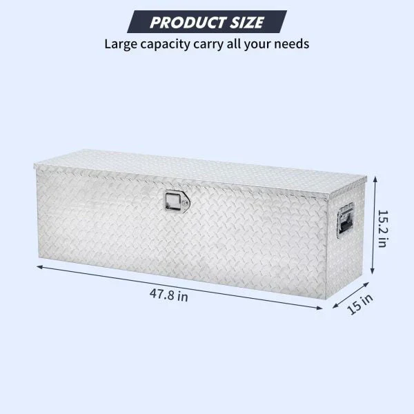 48 Inch Diamond Plate Truck Bed Tool Box with Shelf Silver - Image 7