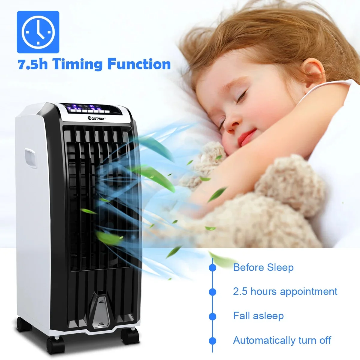 Costway Portable Evaporative Air Cooler Fan With Remote Control - 6.5L, White + Black - Image 5