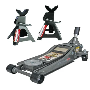 2025 Pittsburg 3 Ton Low Profile Floor Jack and Jack Stands Set Combo with Rapid Pump Quick Lift