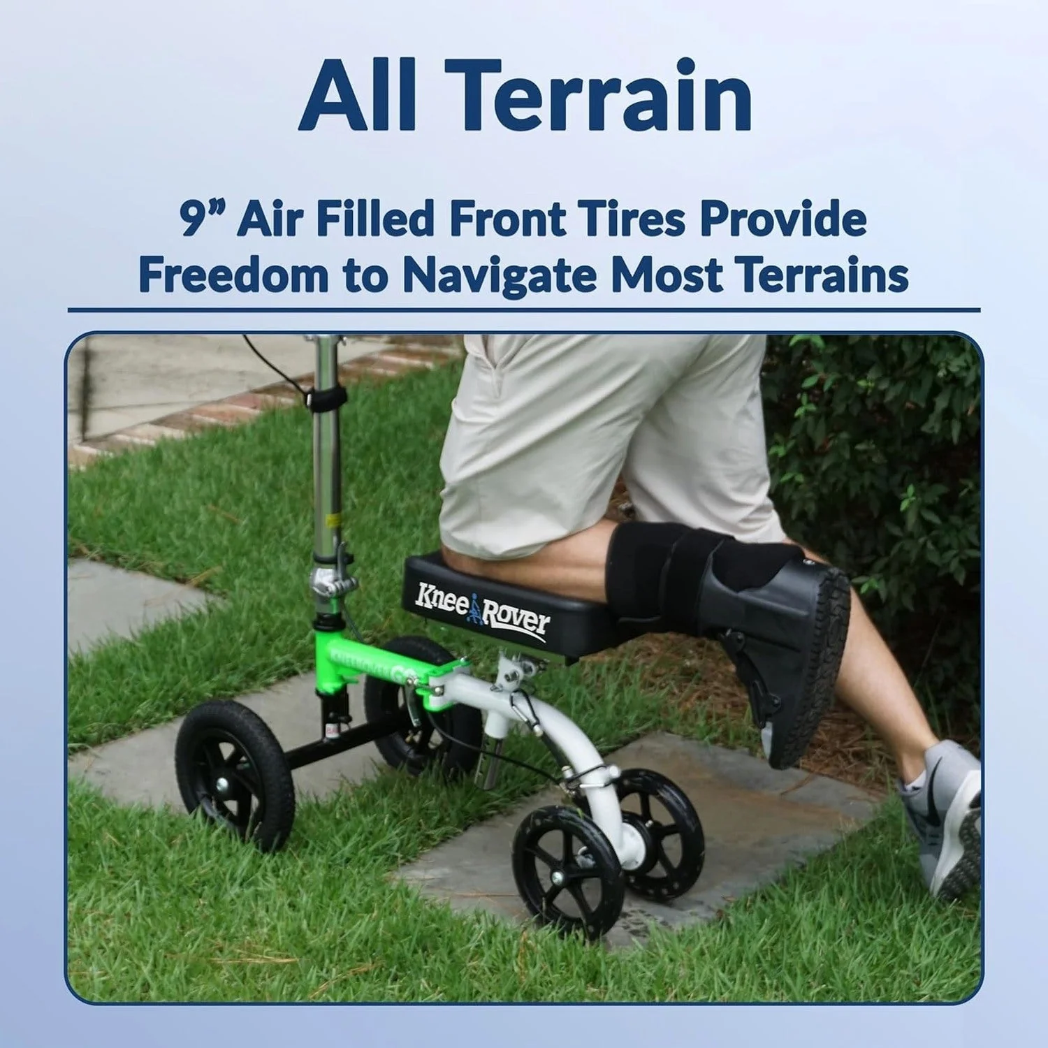 KneeRover Knee Scooter For Adults, 9-Inch Tires, Race Car Green - GO HYBRID - Image 4