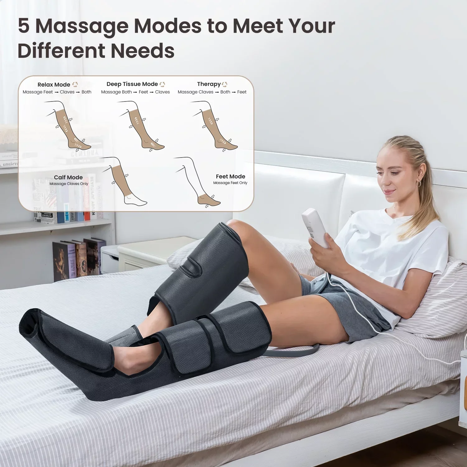 PureHeal Air Compression Foot And Leg Massager, Black - 5 Modes, 5 Intensities - Image 4