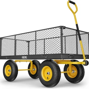 Steel Garden Cart 2-in-1 1400 lbs Heavy Duty Utility Wagon with Removable Mesh Sides to Convert into Flatbed 240?? U-Turn 13" Pneumatic Tires Garden Wagon for Farm Yard Lawn Garden Camping