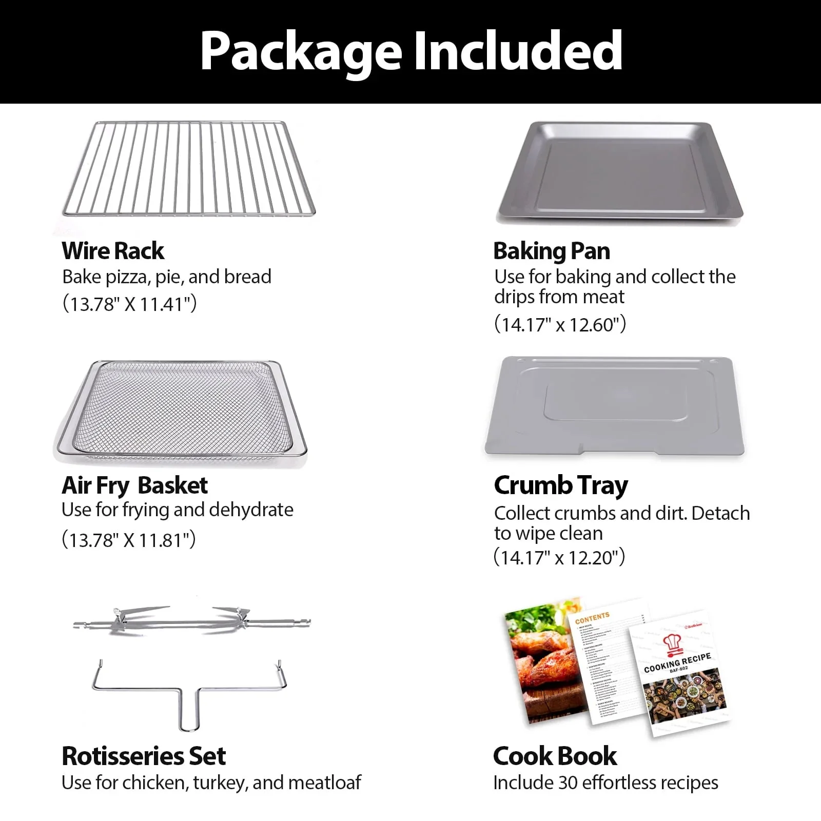 Beelicious 32QT Air Fryer Toaster Oven With Rotisserie And Dehydrator, 6 Accessories, 1800W, Black - Image 5