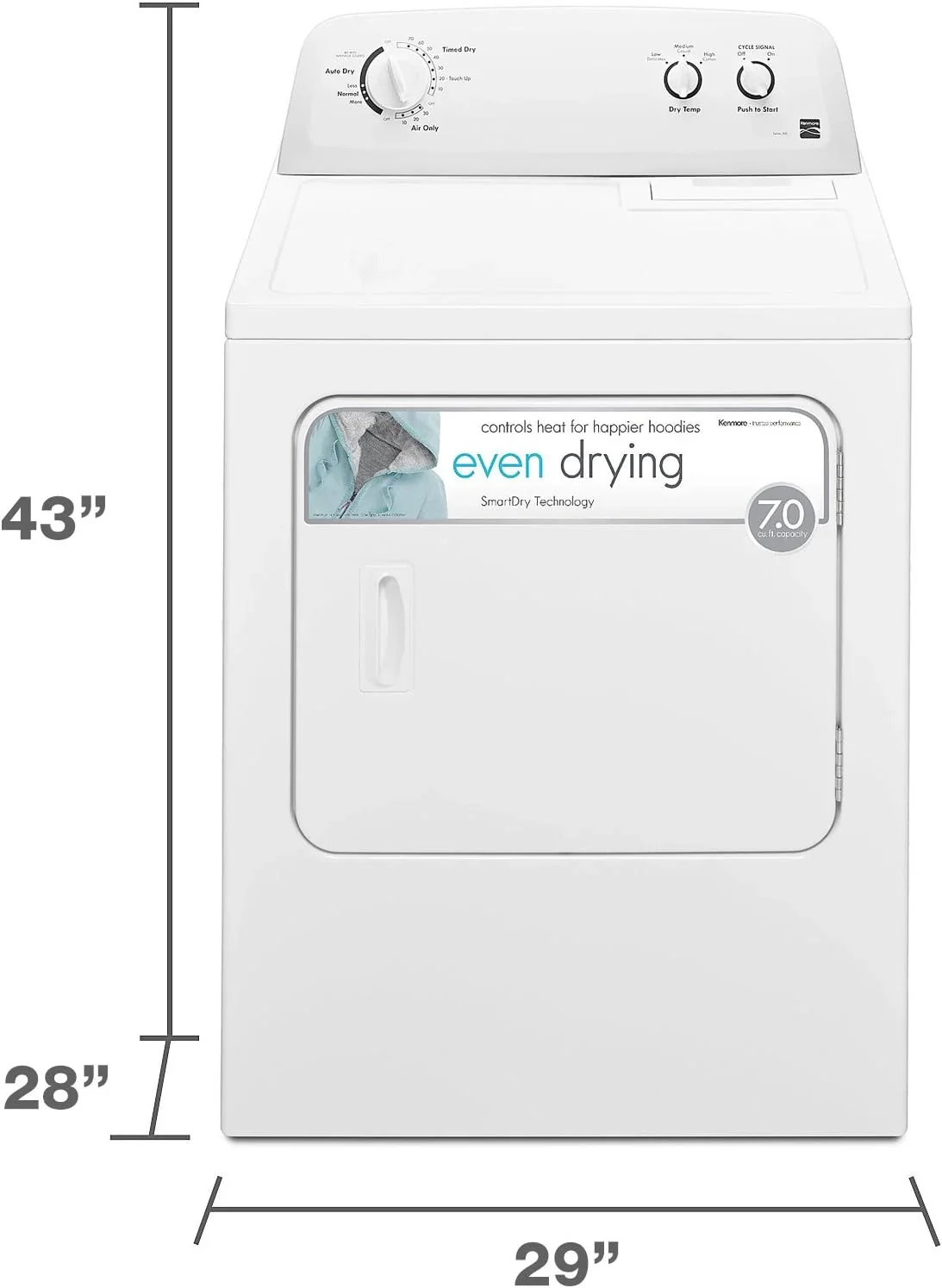 Kenmore Front Load Electric Dryer With Wrinkle Guard, 29in, 7.0 Cu. Ft., White - 62332 - Image 6