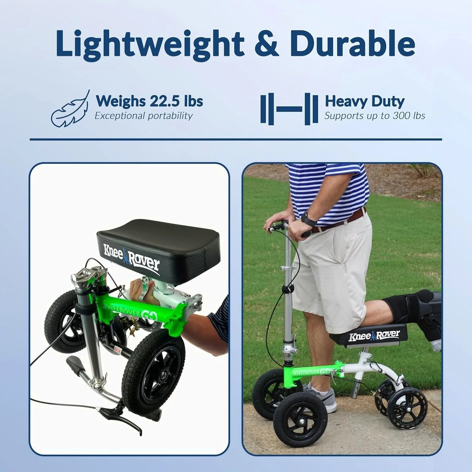 KneeRover Knee Scooter For Adults, 9-Inch Tires, Race Car Green - GO HYBRID - Image 6