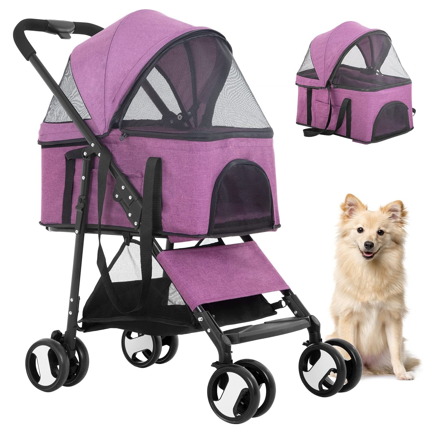 YRLLENSDAN 3-in-1 Pet Stroller With Detachable Carrier And 4 Wheels - Image 3
