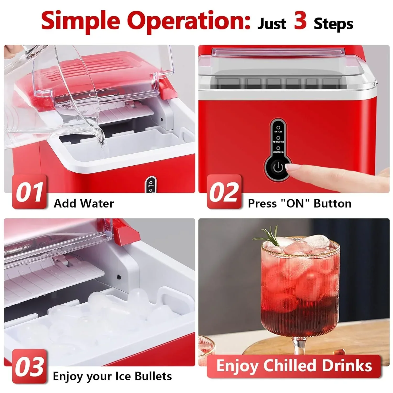 Countertop Bullet Ice Maker, 26.5 Lbs Per Day, Blue - Image 3