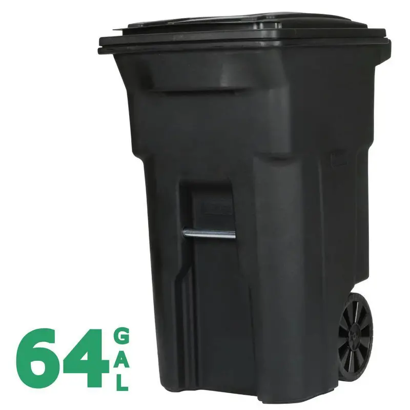 Toter 64 Gallon Black Outdoor Trash Can With Wheels And Lid