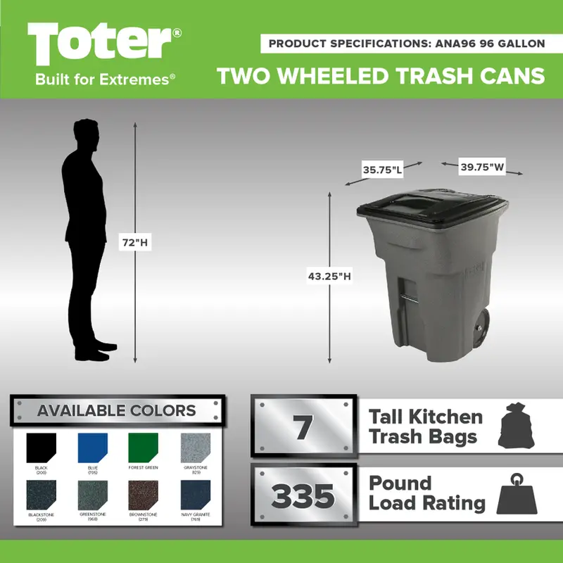 Toter 96-Gallon Wheeled Trash Can With Secure Lid - Image 2