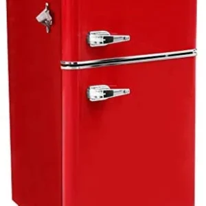 Compact Two-Door Refrigerator With Freezer, 3.2 Cu Ft, Red/Black, 19.69 x 21.06 x 33.46 Inches