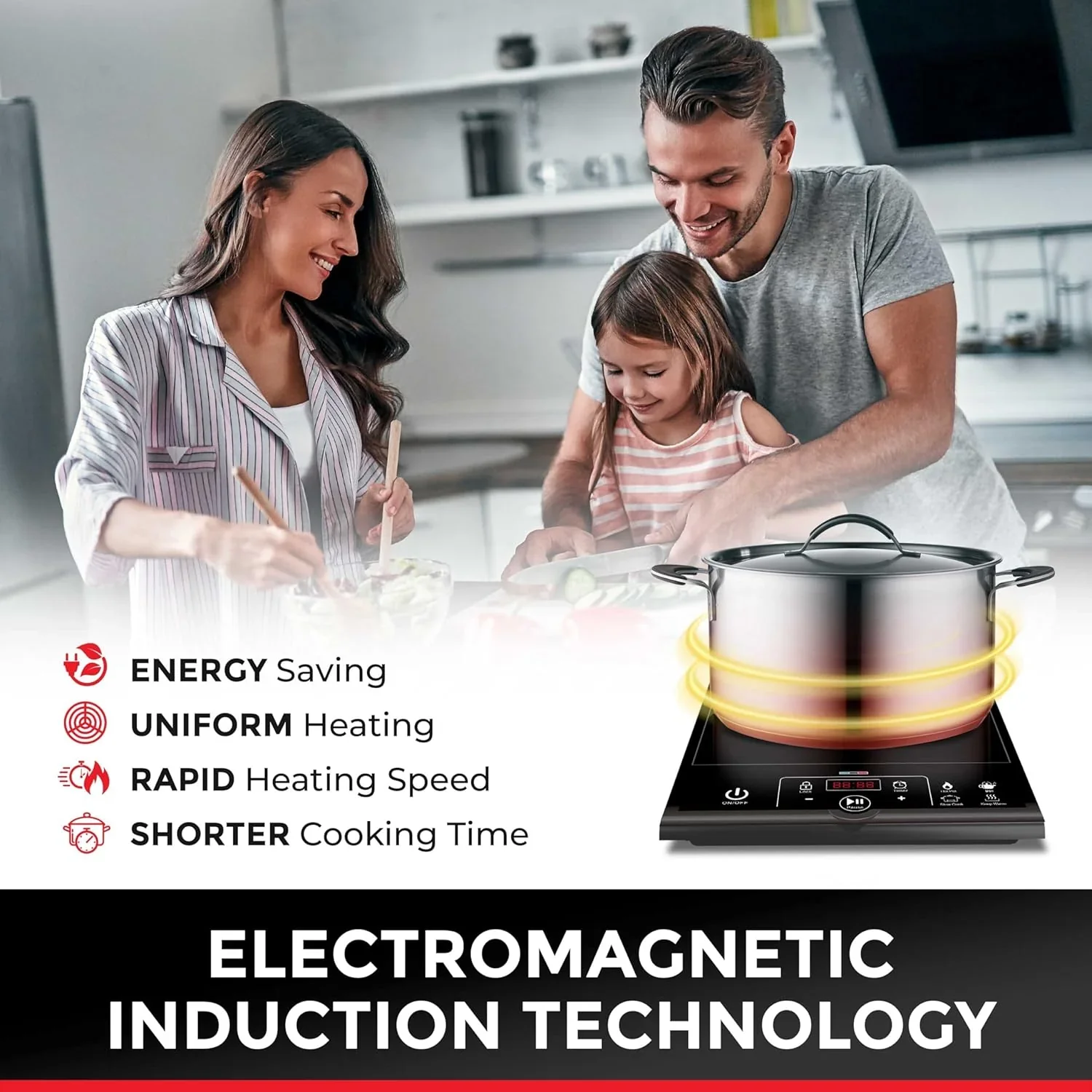 RapidTherm Portable Induction Cooktop Hot Plate, 1800W, 8 Temperature Levels - Image 5