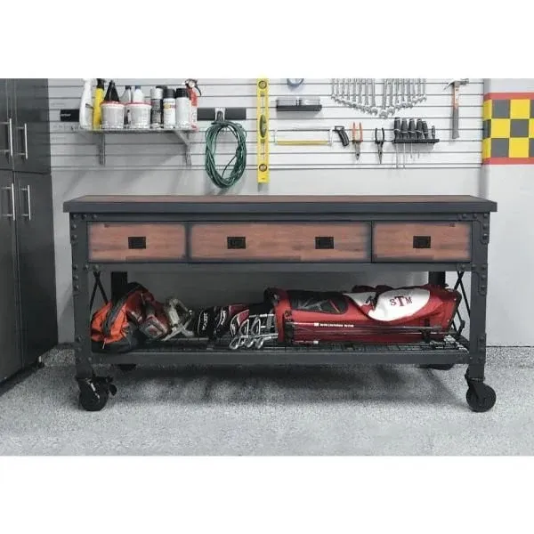 Building Products 72 in. 3-Drawers Rolling Industrial Workbench and Wood Top - Image 2