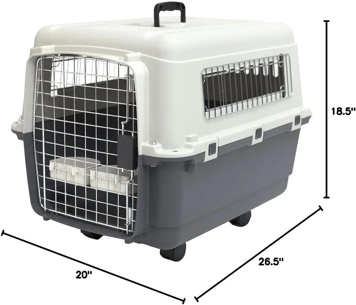 SportPet Designs Plastic Airline Approved Rolling Dog Kennel With Wire Door, XXX-Large, Gray, 48in L x 32in W x 36in H - Image 30