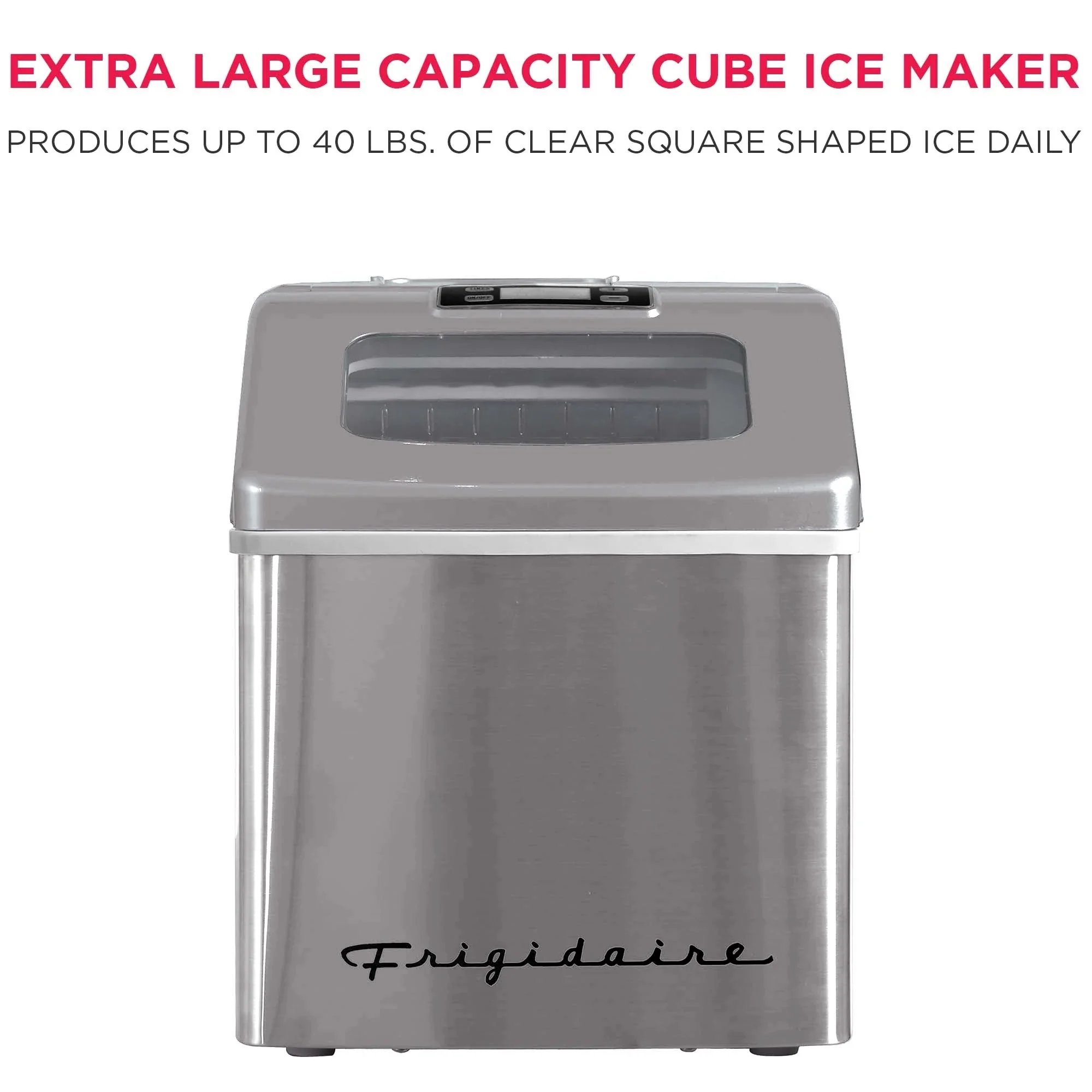 Frigidaire Countertop Clear Square Ice Maker, 40 lbs. Per Day - Stainless Steel - Image 4