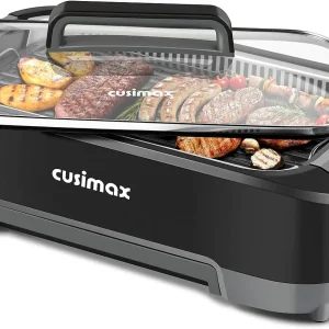 Smokeless Indoor Grill, CUSIMAX Electric Grill with Non-stick Removable Grill/Griddle Plate, 1500W Korean BBQ Grill with LED Smart Display & Tempered Glass Lid, Easy to Clean, Black
