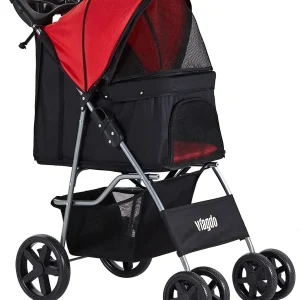 Afuhokles Pet Stroller For Small And Medium Dogs And Cats, 4 Wheels, 35lbs - Folding Storage Basket