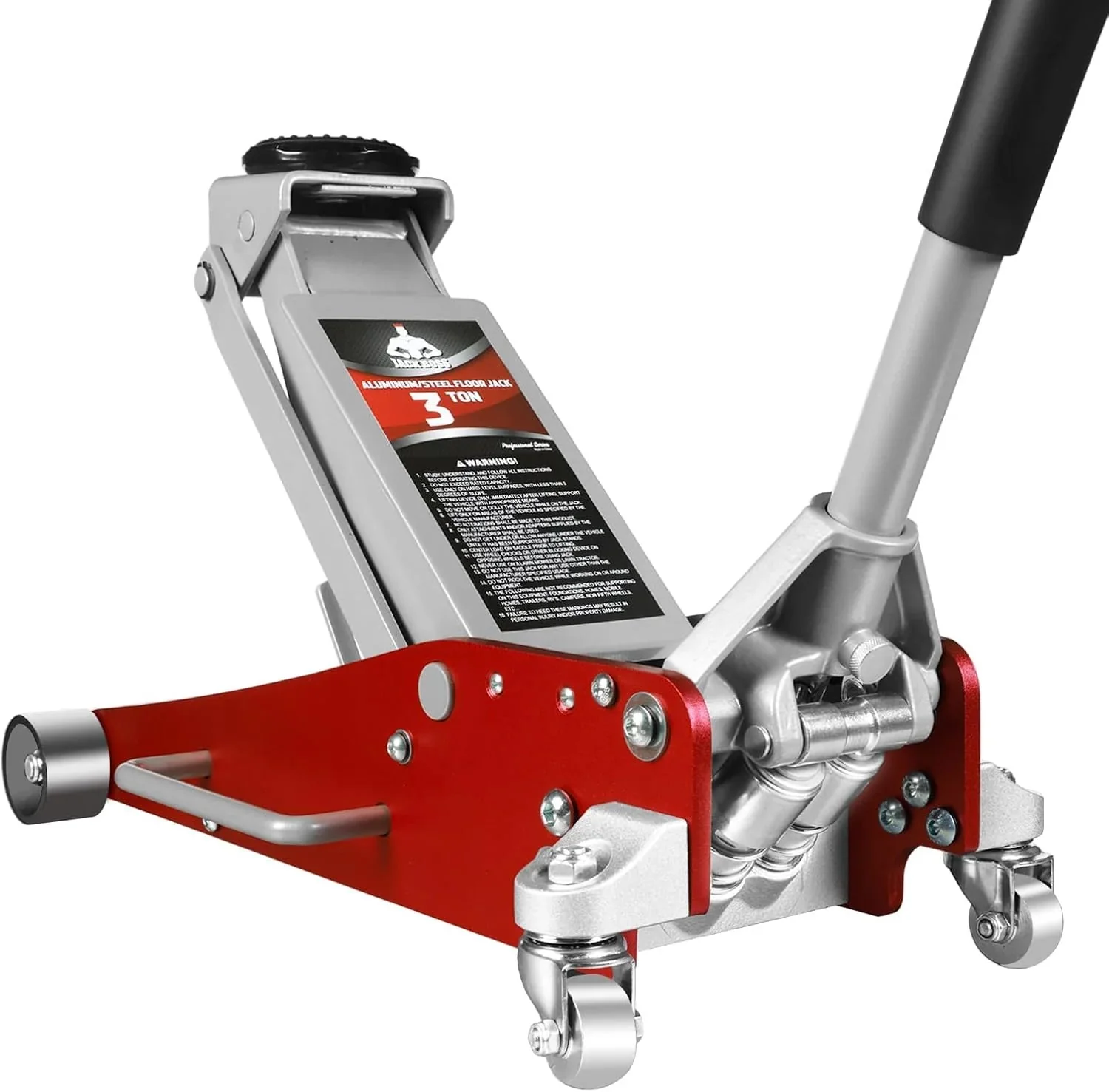 3 Ton Low Profile, Aluminum and Steel Racing Floor Jack with Dual Pistons Quick Lift Pump for Sport Utility Vehicle, Lifting Range 3-15/16" min to 18-5/16" max, Red - Image 5