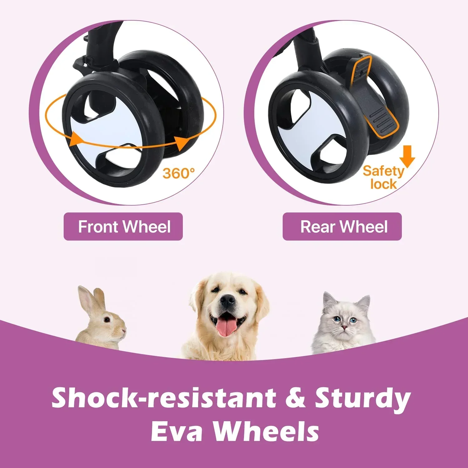 NiamVelo 3-in-1 Detachable Pet Stroller With 4 Wheels, Purple - Image 5