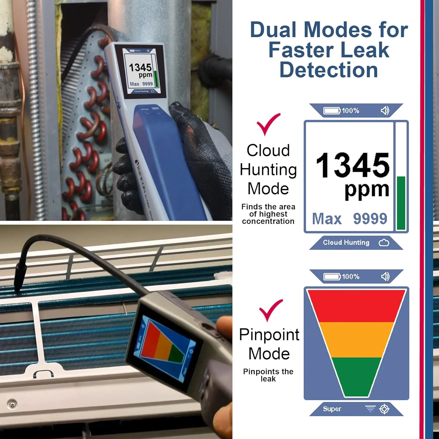 Refrigerant Leak Detector and Portable Monitor, Model: 724-202-G1,Off-White - Image 2