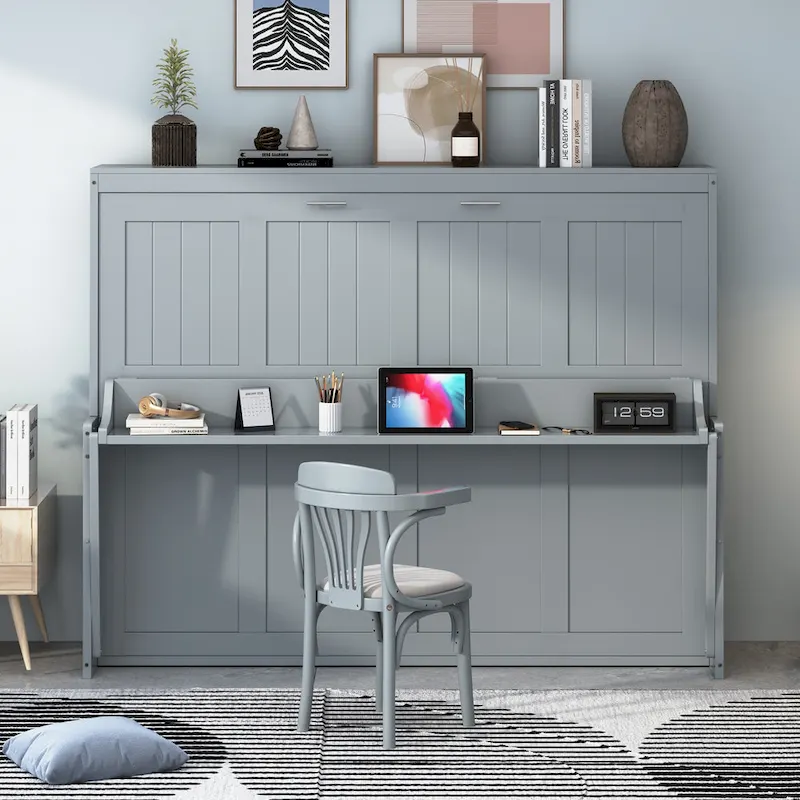 Queen/Full Size Murphy Bed with Hydraulic Lift and Integrated Desk Design - Image 5