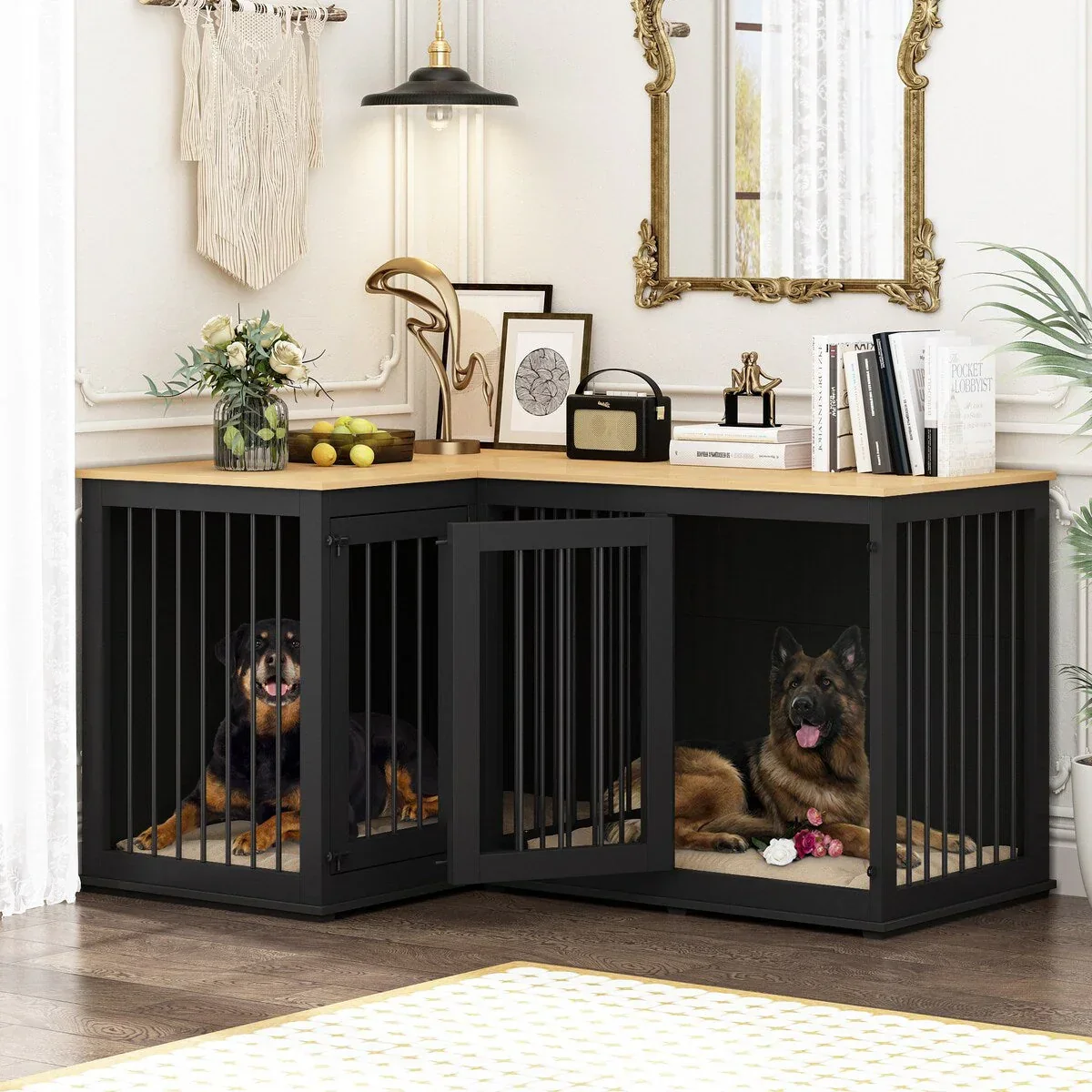 L Shape Corner Dog Crate Furniture For 2 Dogs, 58.7X41.1 - Image 30