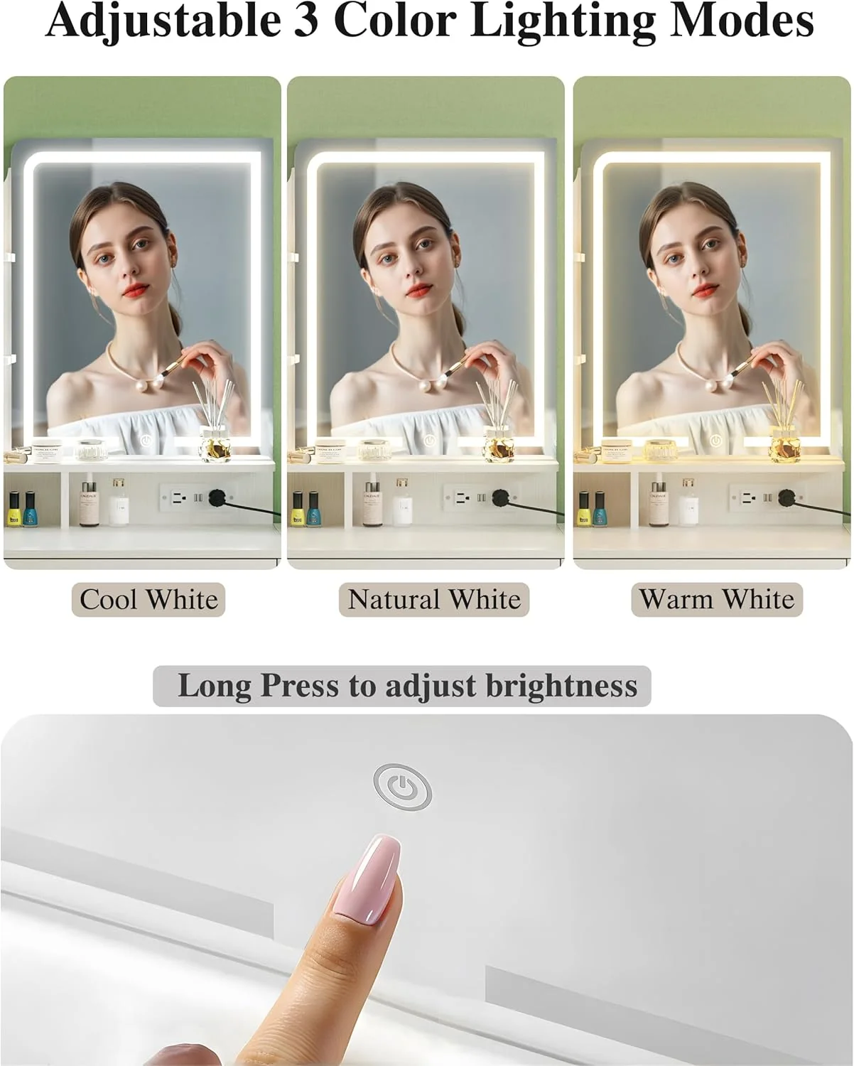 Fixwal 36.6" Makeup Vanity Table with 4 Drawers, LED Lighted Mirror & Charging Station - Image 6