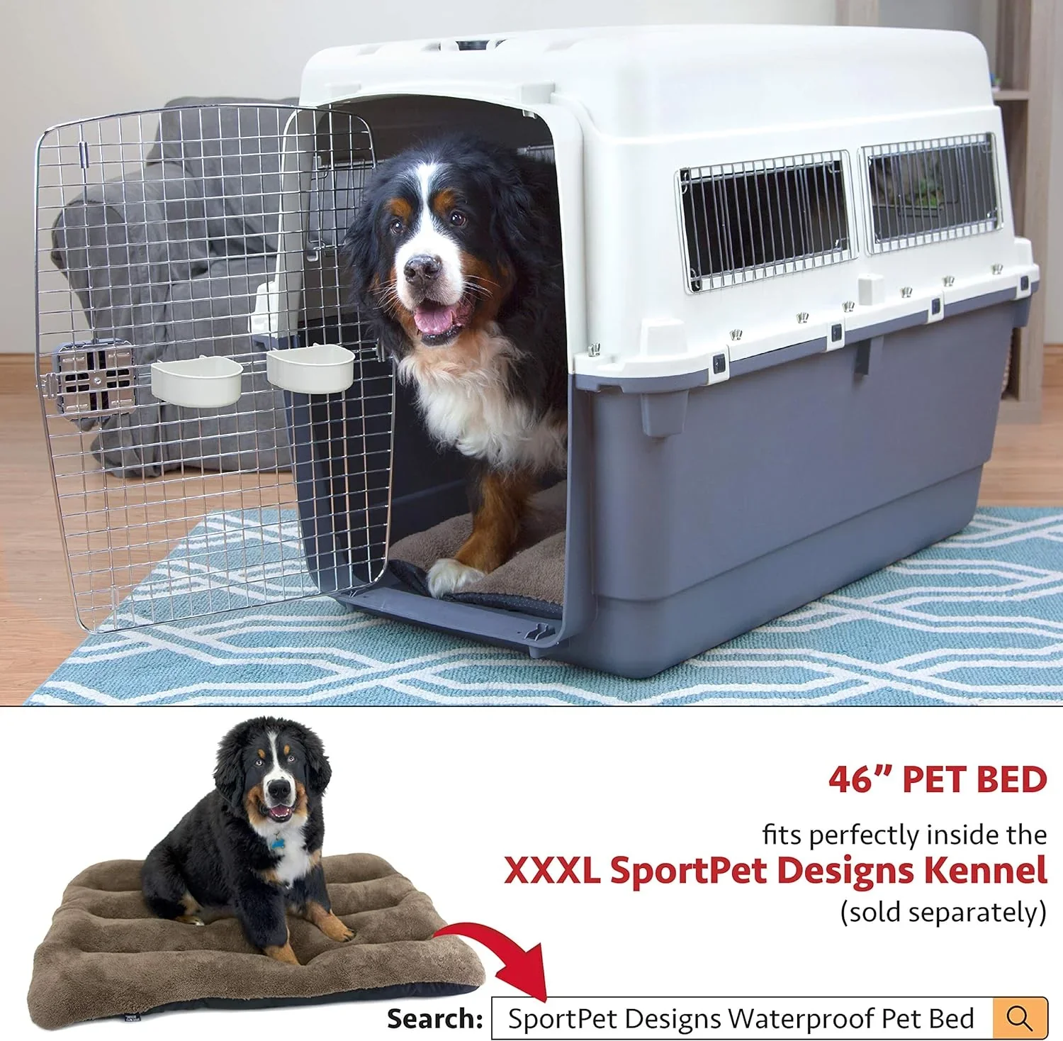 SportPet Designs Plastic Airline Approved Rolling Dog Kennel With Wire Door, XXX-Large, Gray, 48in L x 32in W x 36in H - Image 54