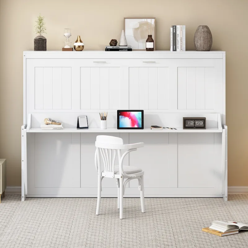 Queen/Full Size Murphy Bed with Hydraulic Lift and Integrated Desk Design - Image 2