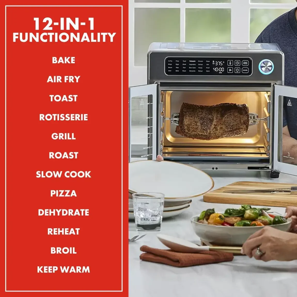 Emeril Lagasse 26 Quart Extra Large Air Fryer Convection Toaster Oven With French Doors - Stainless Steel - Image 3
