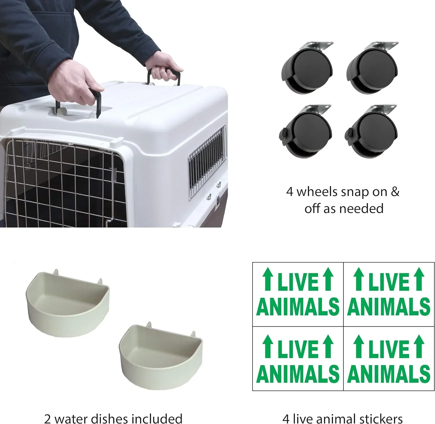 SportPet Designs Plastic Airline Approved Rolling Dog Kennel With Wire Door, XXX-Large, Gray, 48in L x 32in W x 36in H - Image 47