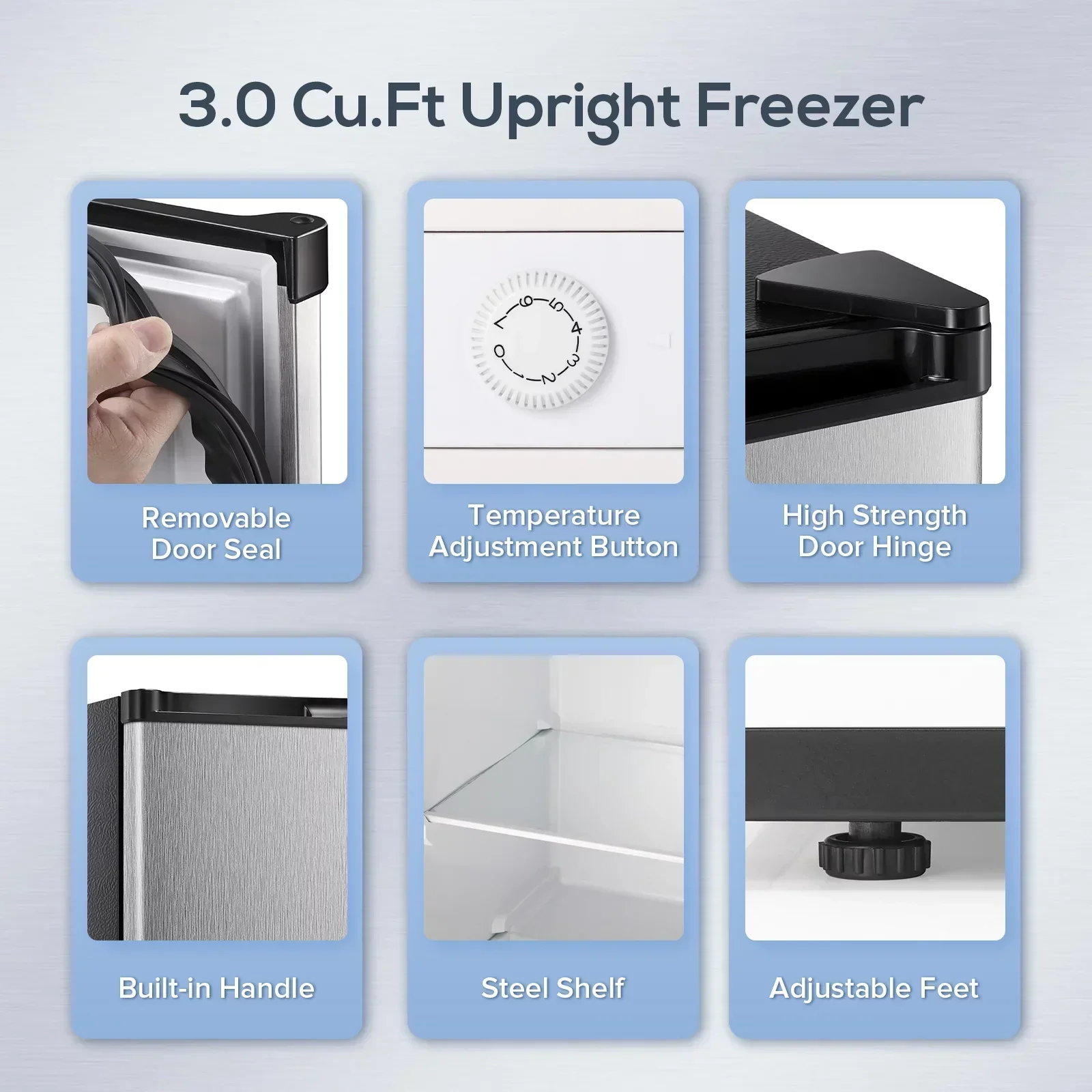 Auseo Countertop Mini Freezer, 3.0 Cu.ft, Silver - Image 7