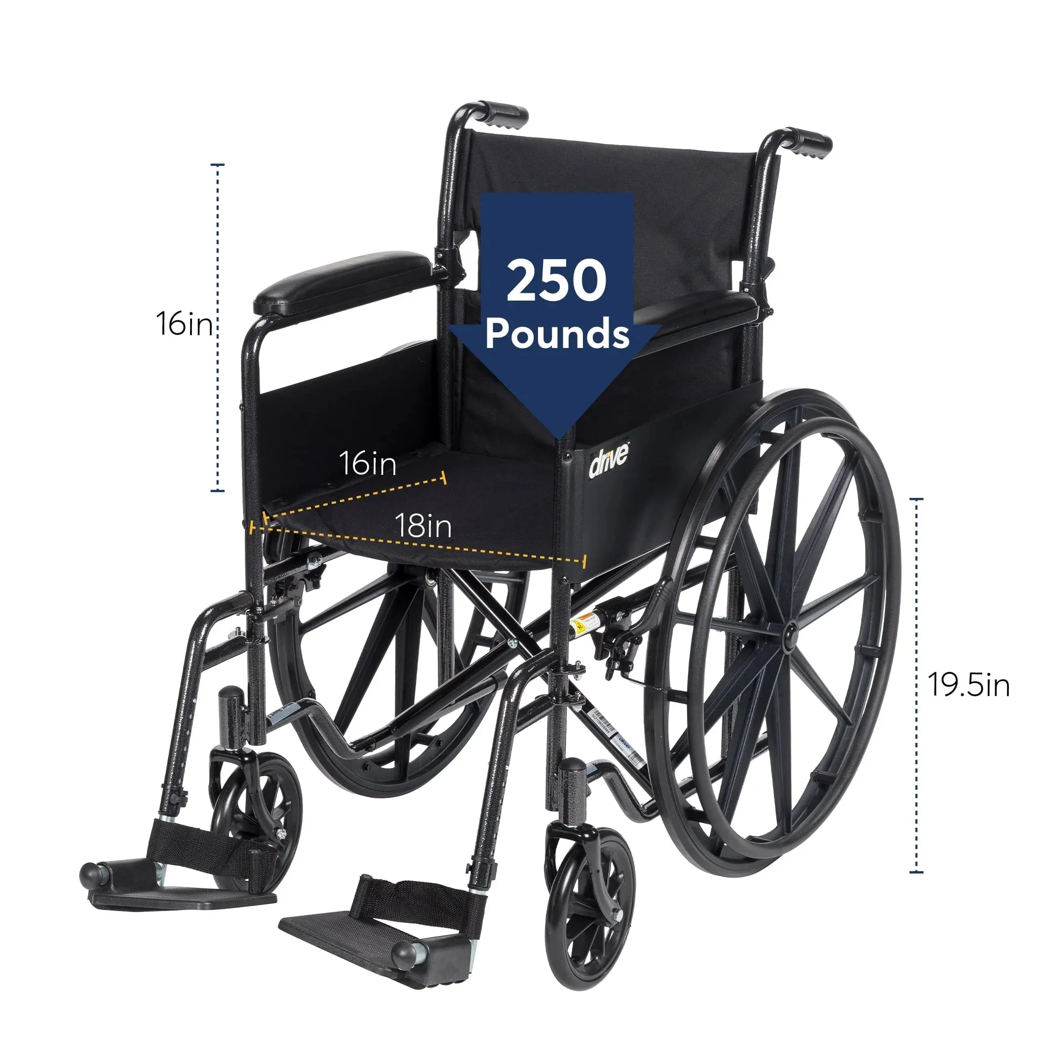 Drive Medicals Silver Sport 1 Wheelchair With Full Arms And Swing Away Removable Footrest - Silver Sport 1 - Image 6