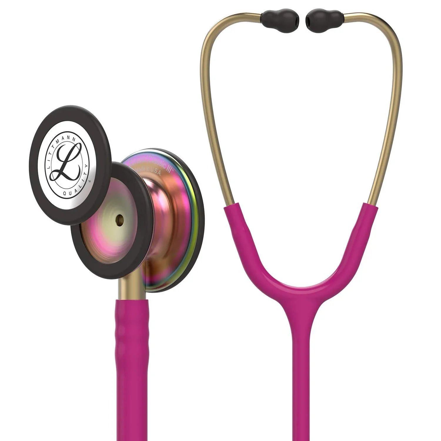 Littmann Classic III Monitoring Stethoscope, Raspberry, Rainbow Edition, 69 cm With GIMA Classic Case, Bordeaux - 5806 - Image 2