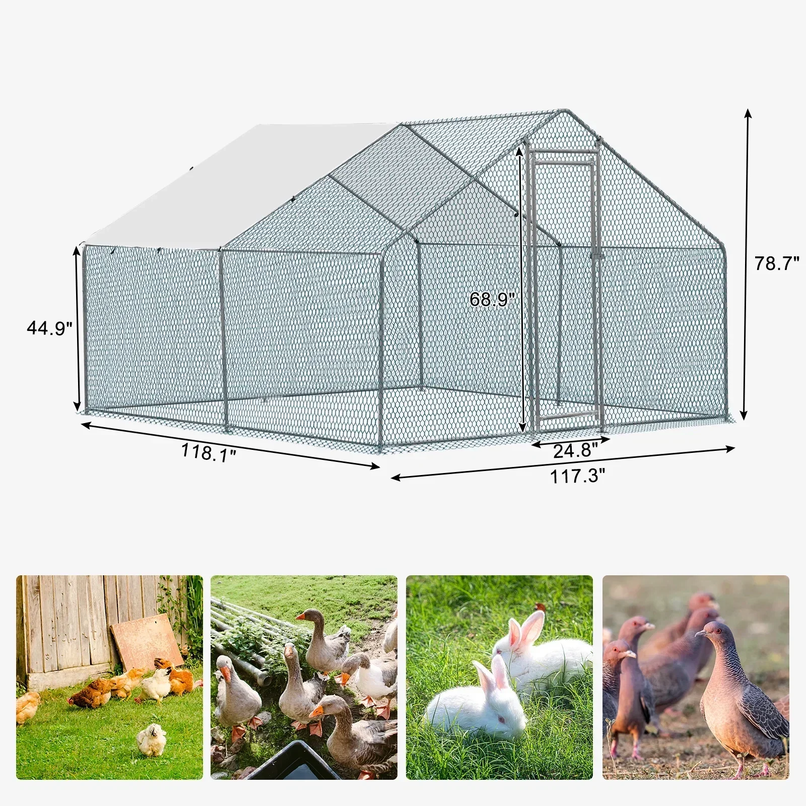10 x 10 ft Metal Chicken Coop Walk-In Poultry Cage With Waterproof Cover - Image 3