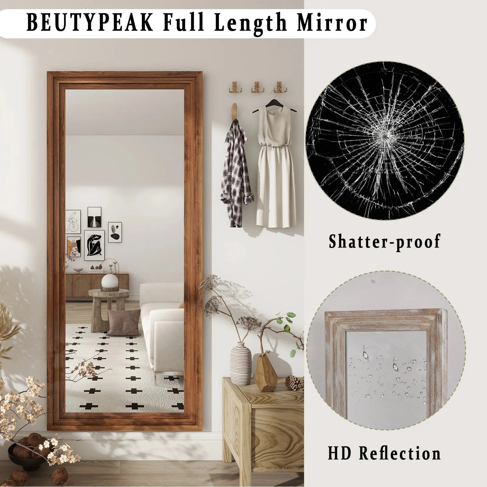 BEAUTYPEAK Full Length Floor Mirror With Stand, 64 x 21 in, Retro White - Image 14