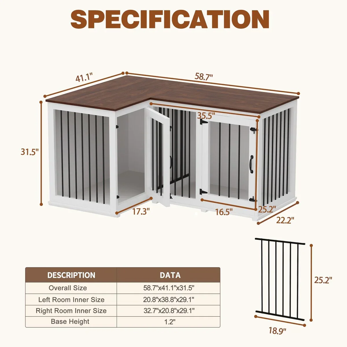 L Shape Corner Dog Crate Furniture For 2 Dogs, 58.7X41.1 - Image 11