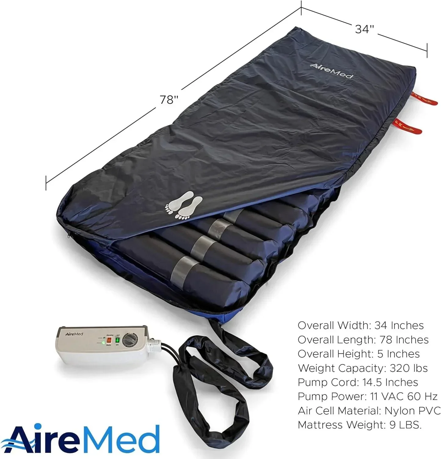 Airmed Low Air Loss Alternating Pressure Mattress Overlay, 5in - Advanced Pump With Static Function - Image 3