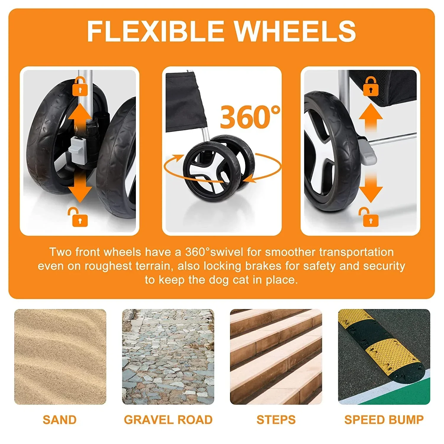 Pet Stroller With 4 Wheels For Small And Medium Dogs And Cats - Foldable, Oxford Cloth, 30 lbs Capacity - Image 4