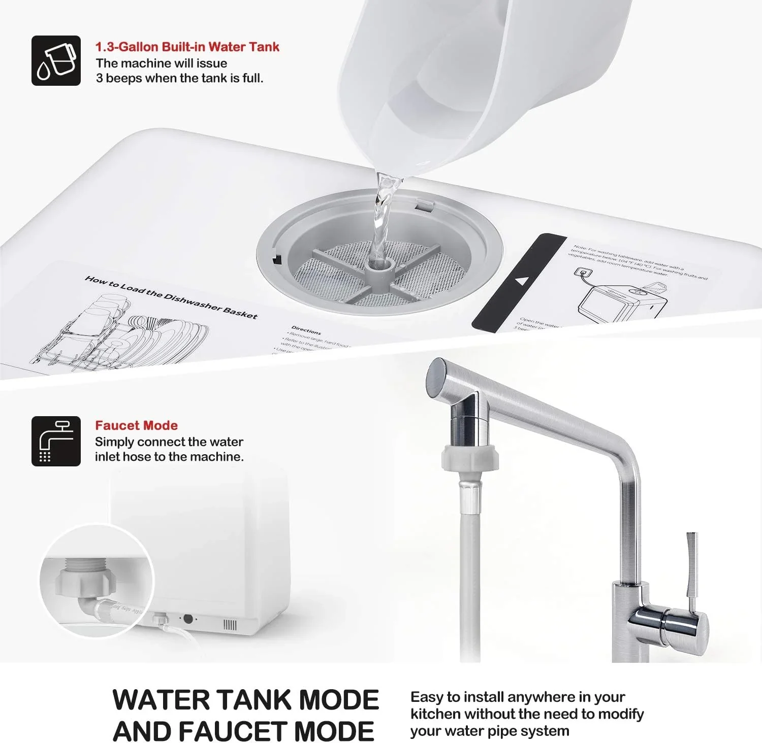NOVETE Countertop Dishwasher, 5 L Water Tank, 5 Programs, White - TDQR01 - Image 7
