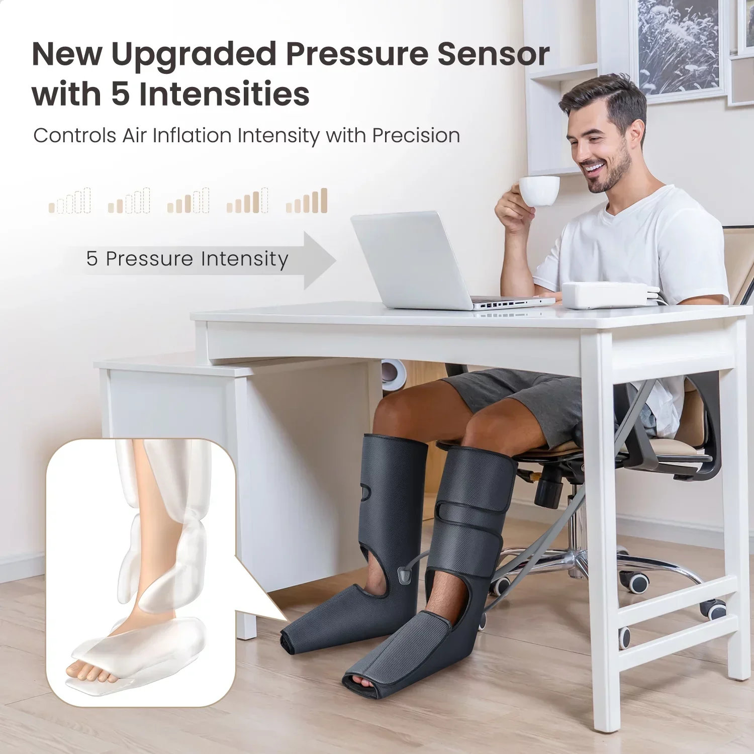 PureHeal Air Compression Foot And Leg Massager, Black - 5 Modes, 5 Intensities - Image 5