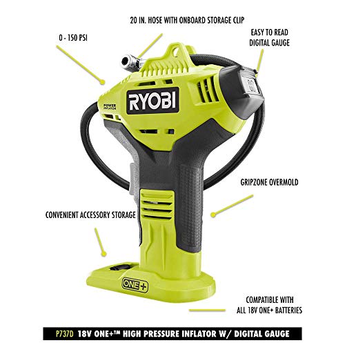 RYOBI ONE+ P737D Cordless Inflator with Digital Gauge, 18V Lithium-Ion Battery, 150 PSI, Portable Pump - Image 9