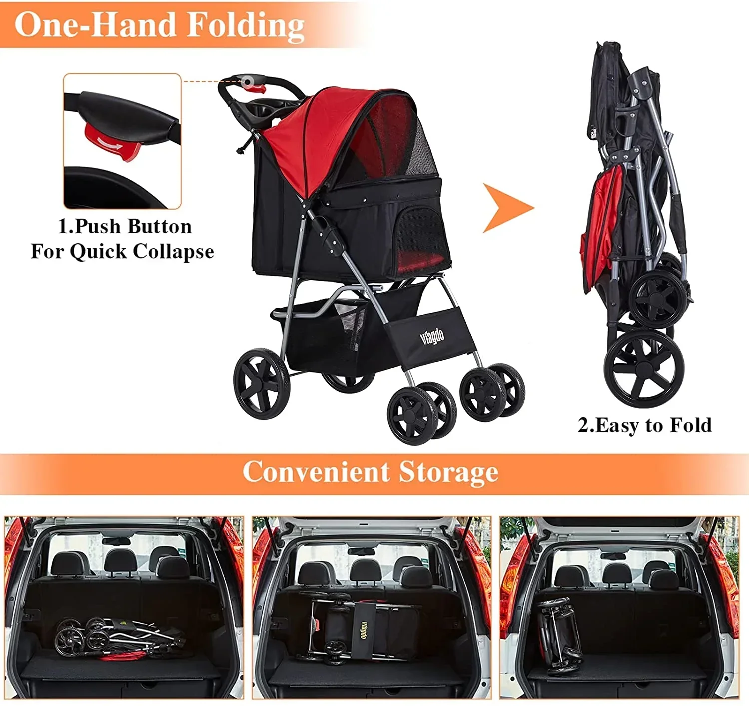 Afuhokles Pet Stroller For Small And Medium Dogs And Cats, 4 Wheels, 35lbs - Folding Storage Basket - Image 5